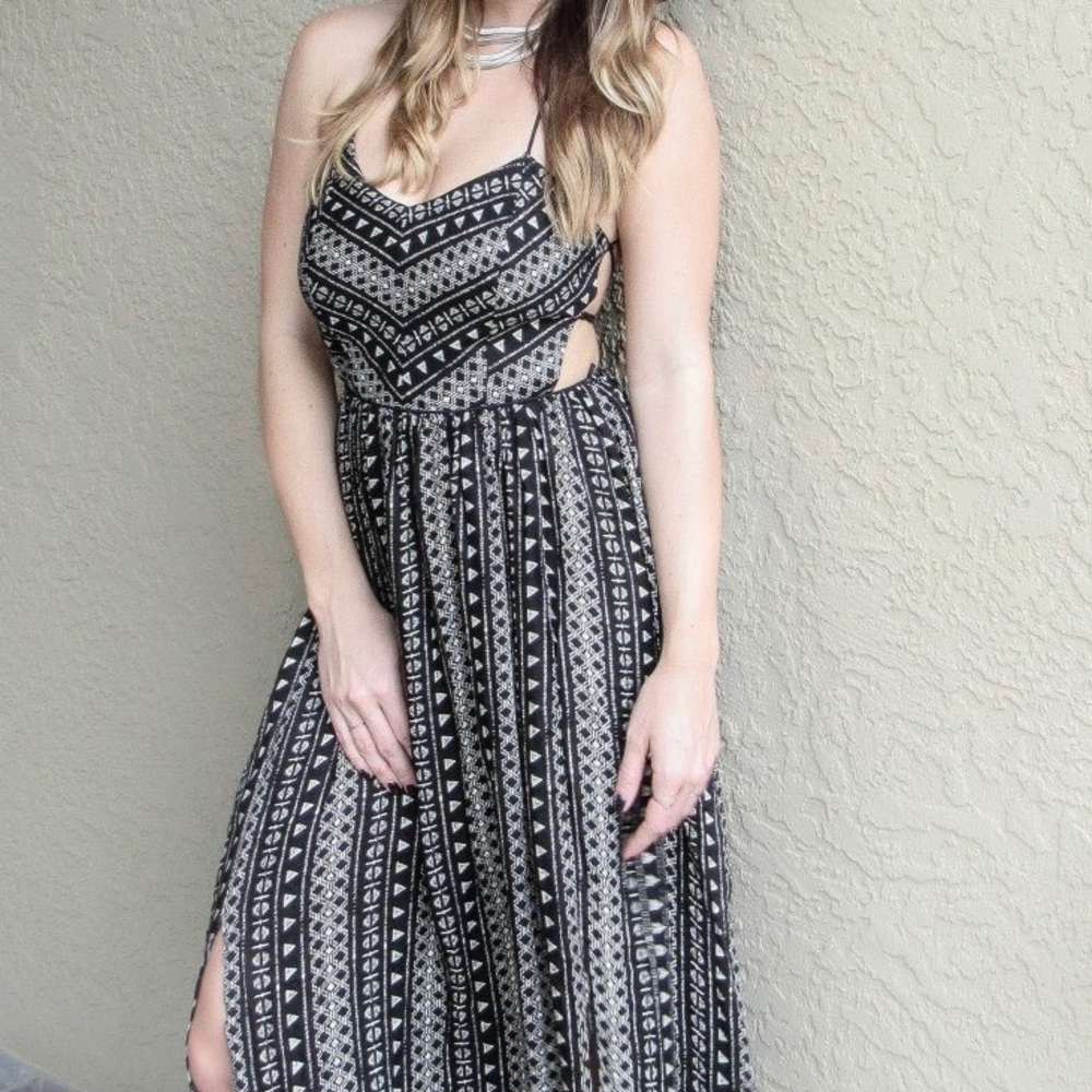 Open back printed maxi dress